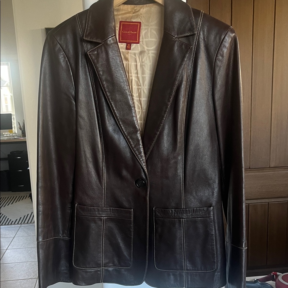 Cole Haan Women's Dark Brown Leather Blazer